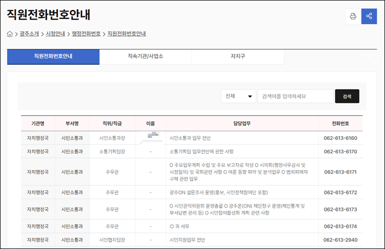 광주광역시-전화번호