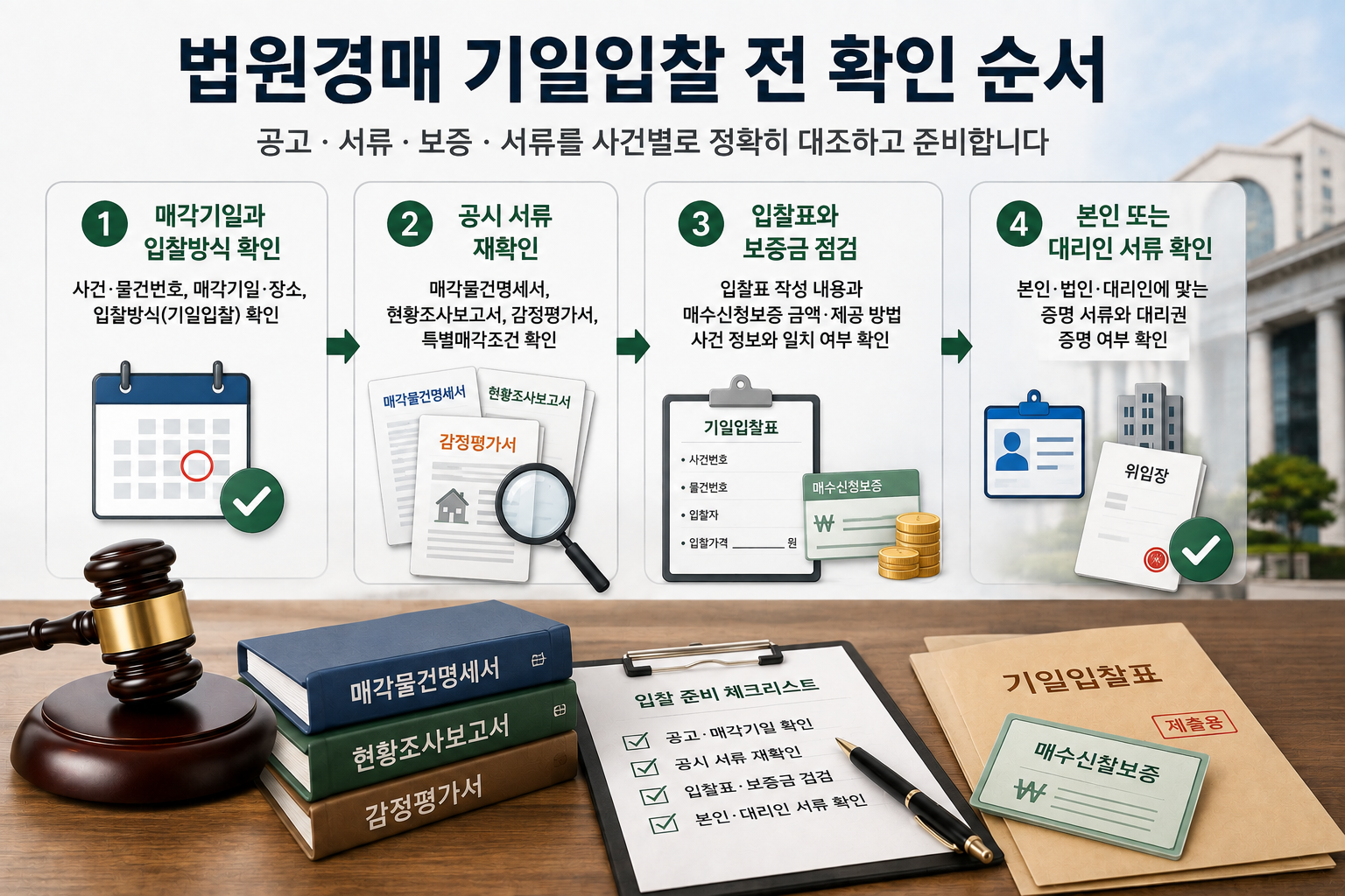 법원경매 기일입찰 전 공고·공시 서류·입찰표·대리인 서류 확인 순서
