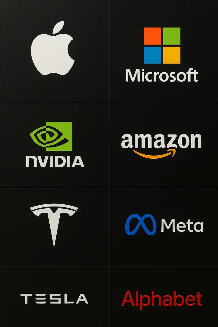 어두운 배경에 기술 기업 로고들이 정렬된 이미지