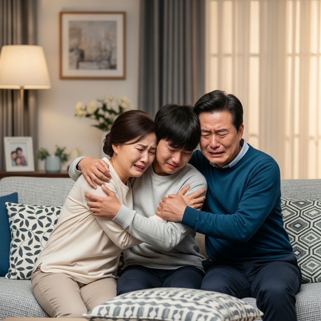 고3 수험생 아들과 대화하는 부모님