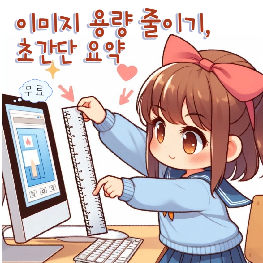 귀여운 캐릭터가 이미지 크기를 줄이는 장면을 보여주는 대표 이미지