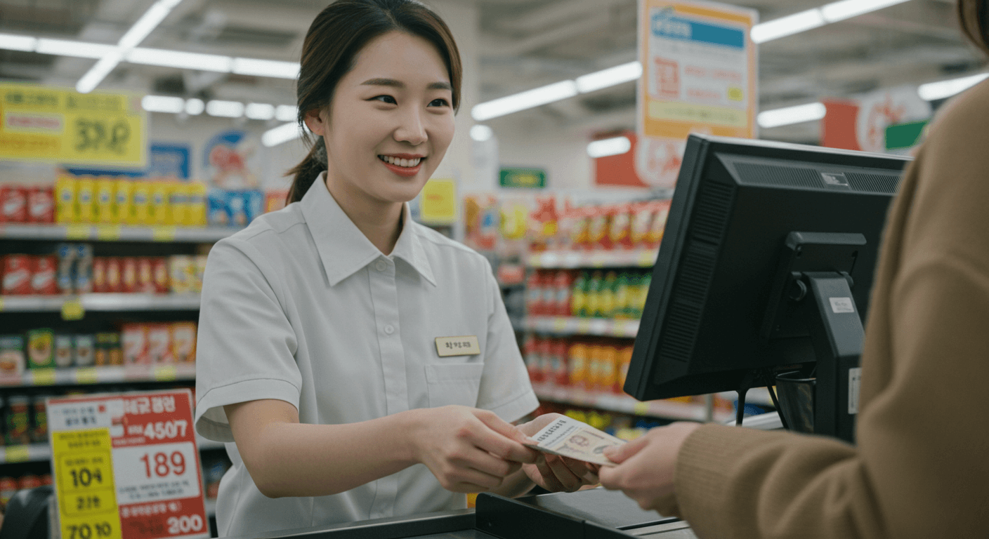 소형 마트에서 계산하는 모습