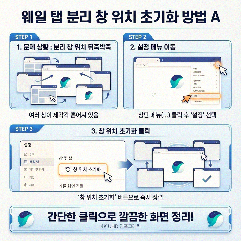 웨일 탭 분리 후 창 겹침 문제 깔끔하게 해결하기