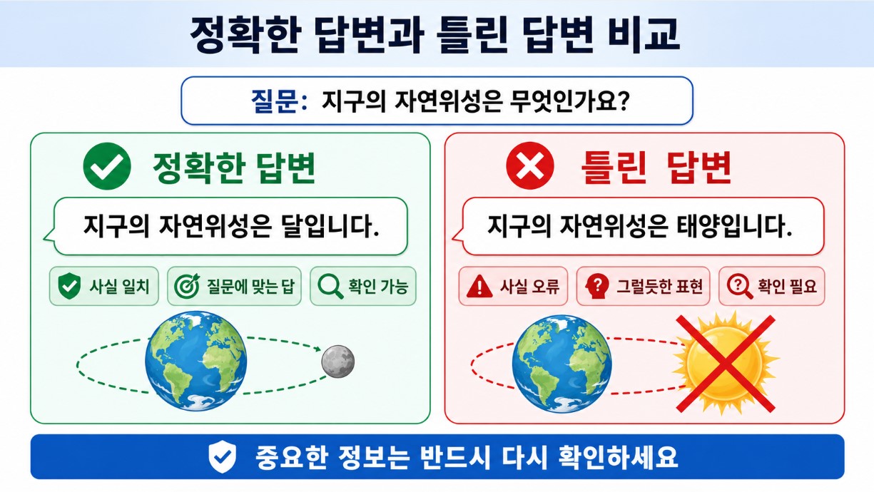 정확한 답변과 틀린 답변 비교
