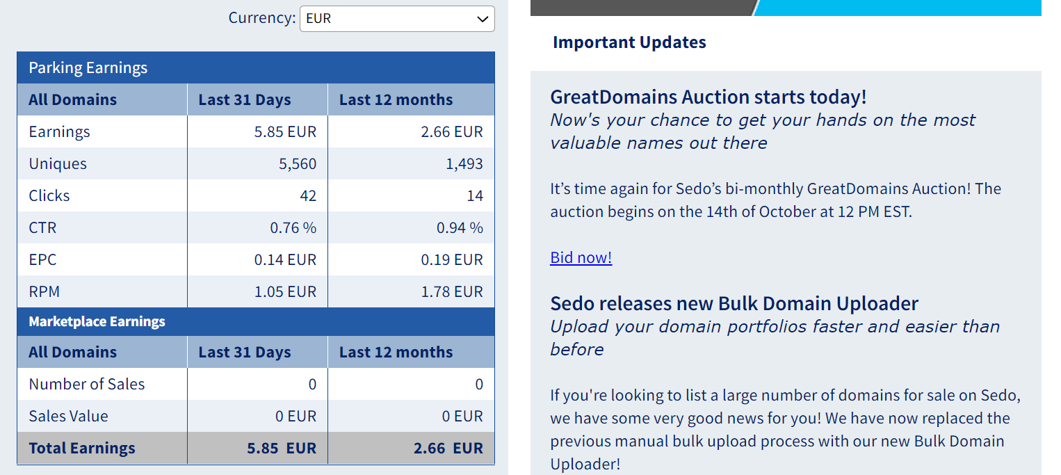 sedo 파킹 메인화면