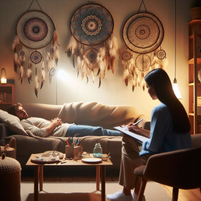 꿈을 해석하는 여자가 편안하게 앉아있는 방의 모습