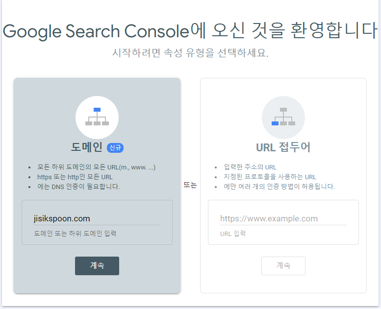 구글 서치 콘솔 도메인 입력