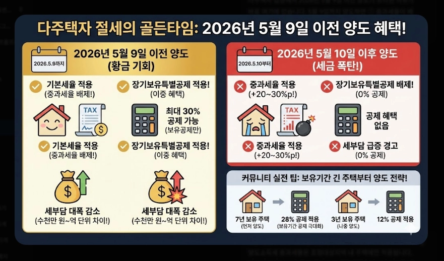 다주택자 기본세율 적용 가이드 [5월 9일 데드라인] 주택 수 산정 및 장특공 활용 전략