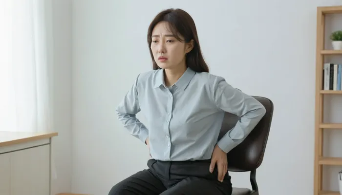 고관절 통증 원인으로 엉덩이 부위를 잡으며 불편해하는 모습