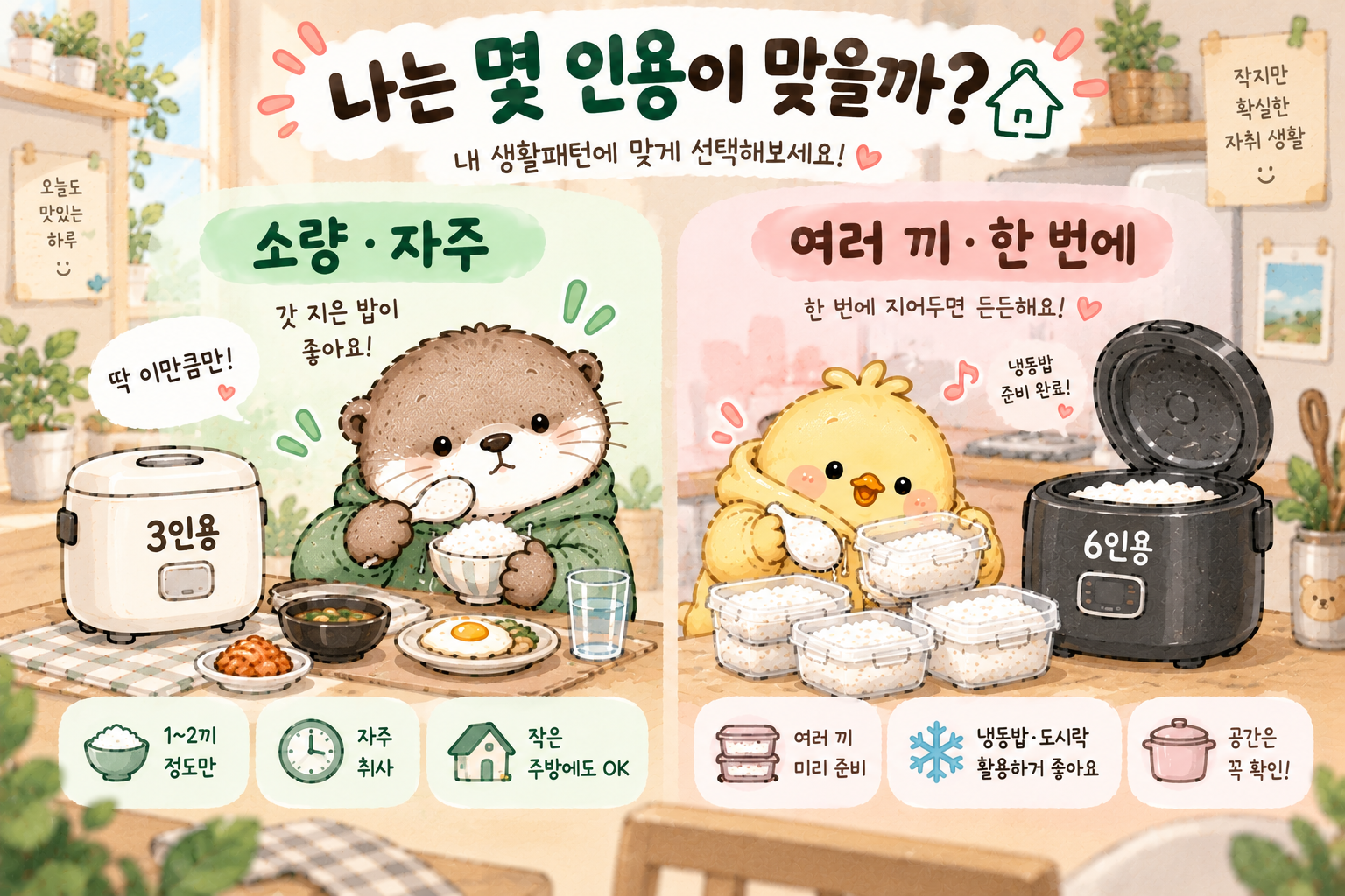 소량 취사와 여러 끼 준비 생활패턴에 따른 전기밥솥 3인용 6인용 선택 가이드 이미지
