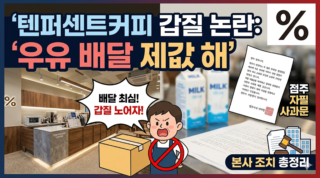 텐퍼센트커피 갑질 논란 총정리: "우유 배달 제값 해" 저격 점주 결국 사과와 본사 엄정 조치 결과