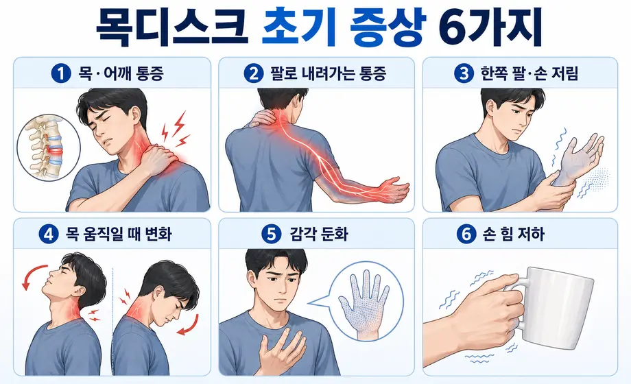 목 어깨 통증과 팔 저림 등 목디스크 초기 증상 6가지