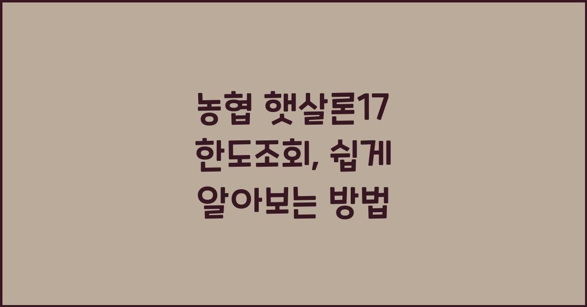 농협 햇살론17 한도조회