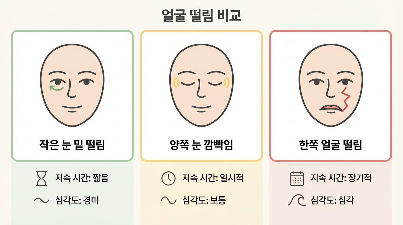 눈꺼풀 떨림 원인 3가지 비교표 일러스트