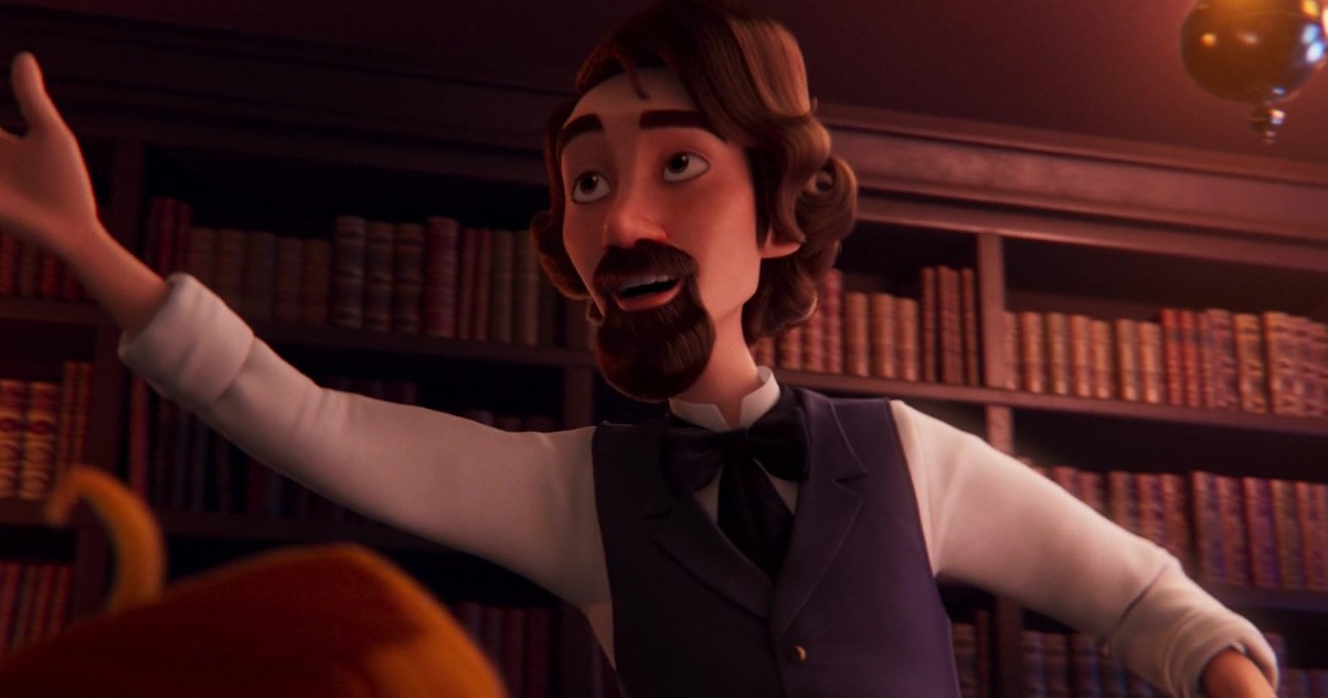 애니메이션 킹 오브 킹스에서 아들 월터에게 이야기를 들려주는 찰스 디킨스 장면