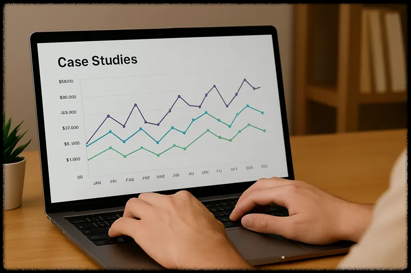 노트북 화면에 표시된 수익 분석 그래프