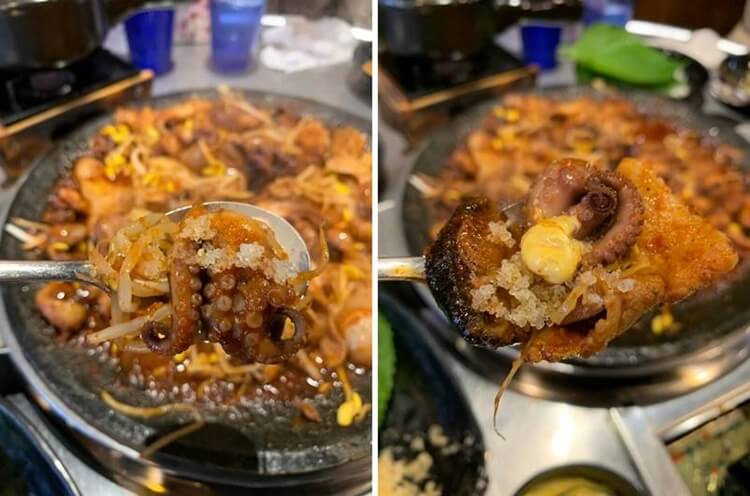 날치알 및 소스에 찍어 먹는 쭈꾸미