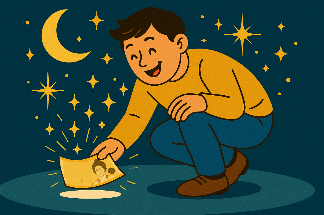 돈줍는꿈 해몽 &ndash; 길거리에서 지폐를 줍는 장면을 형상화한 재물운 상징 일러스트