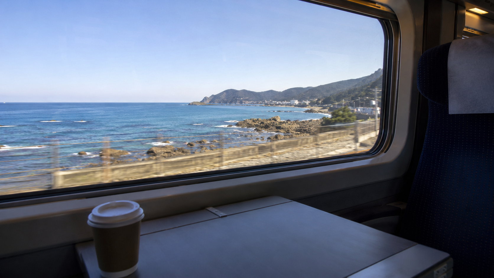 KTX 차창 너머로 보이는 동해안 바다 풍경