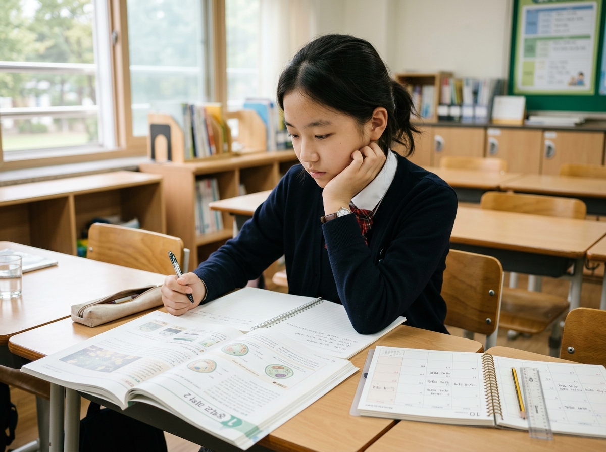 방학 과학 학습 계획을 세우는 학생