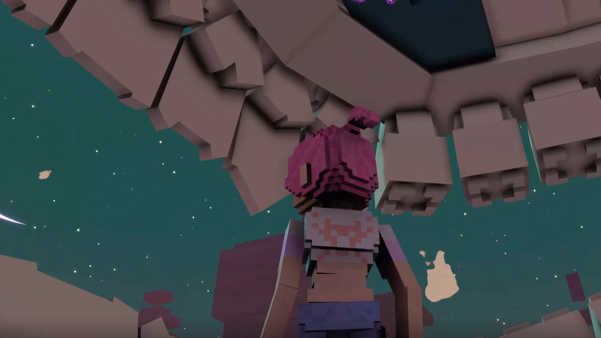 거대한 치아를 올려다보고 있다.