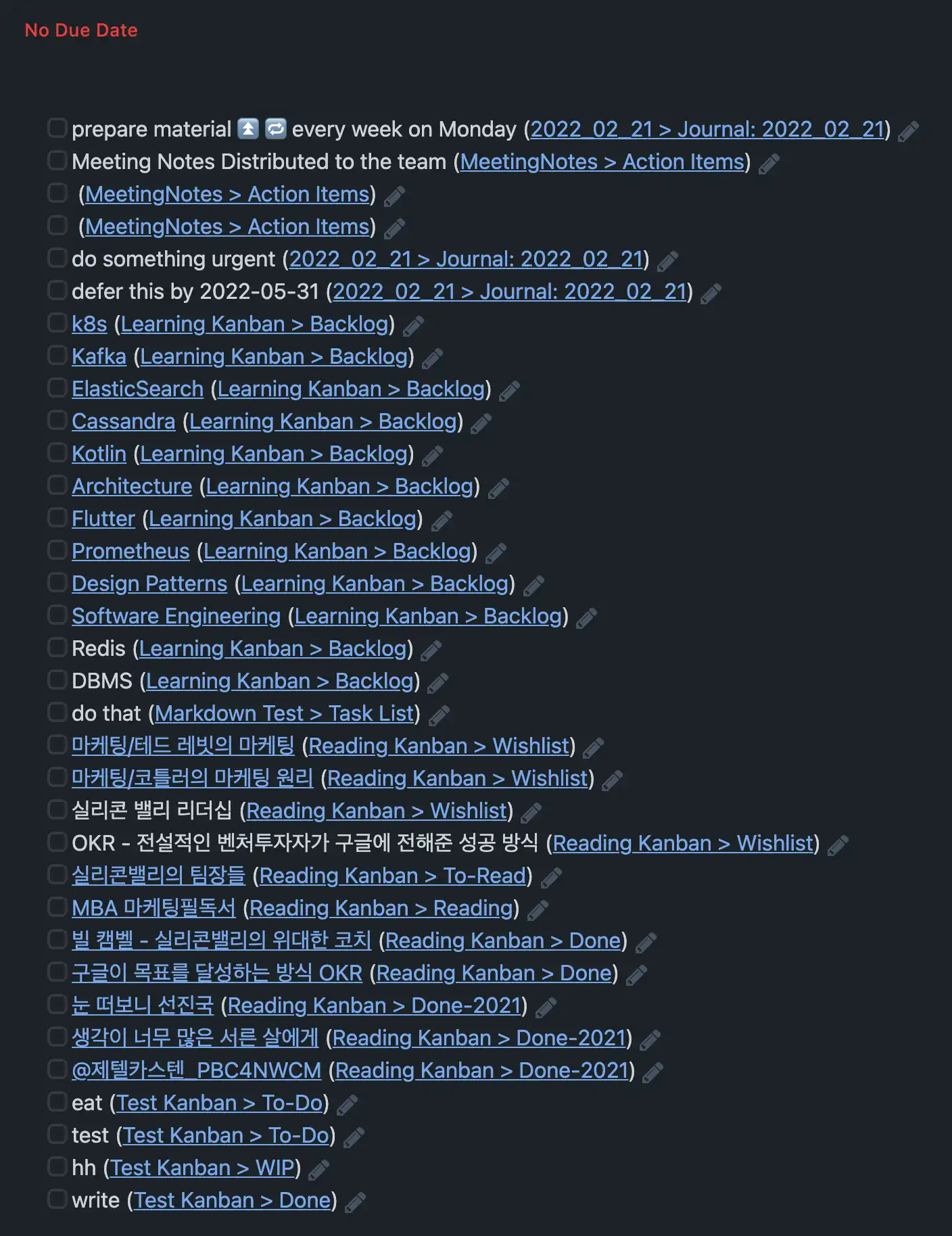 obsidian task 플러그인 예제