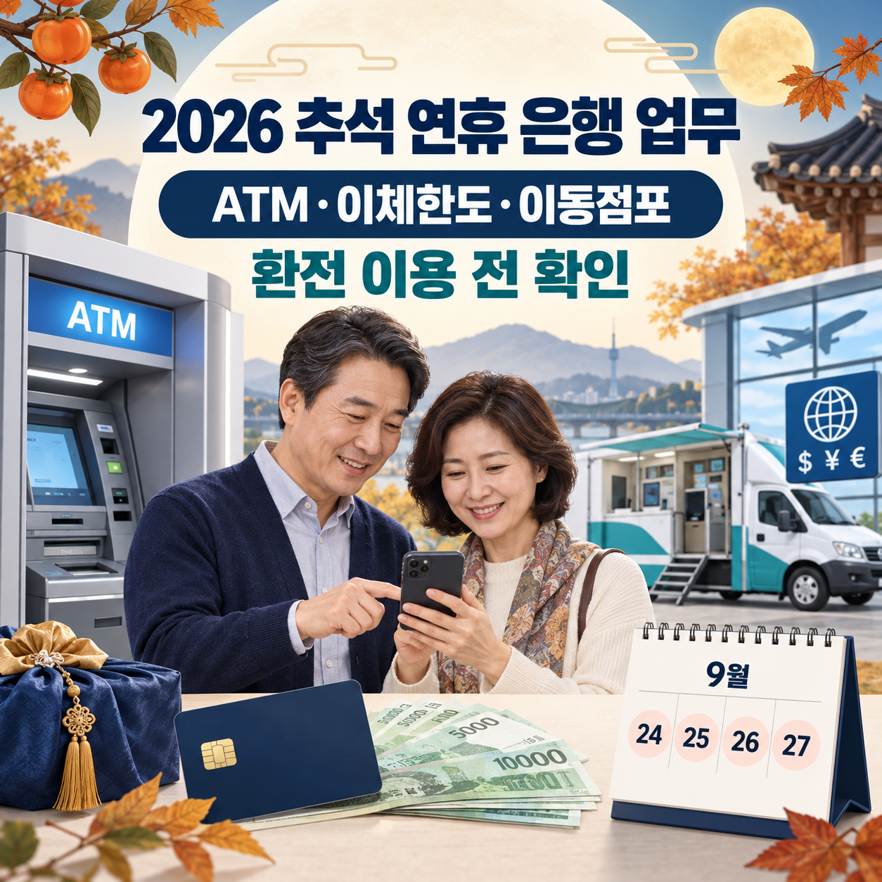 2026 추석 연휴 은행 업무 총정리 - ATM·이체한도·이동점포·환전 이용 방법