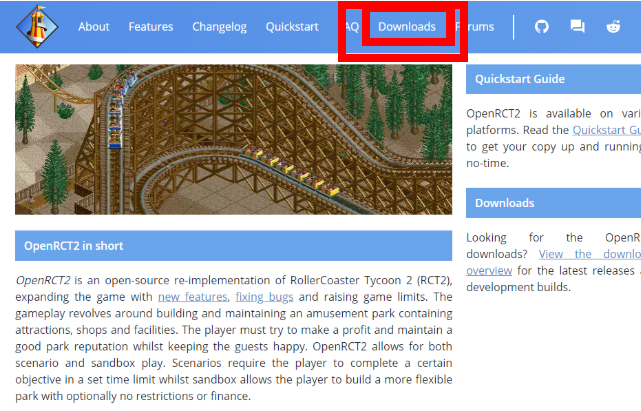 롤러코스터 타이쿤 다운로드 홈페이지
