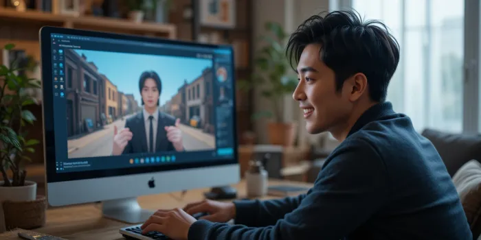 AI 영상 만들기 완료 후 결과를 확인하는 남성
