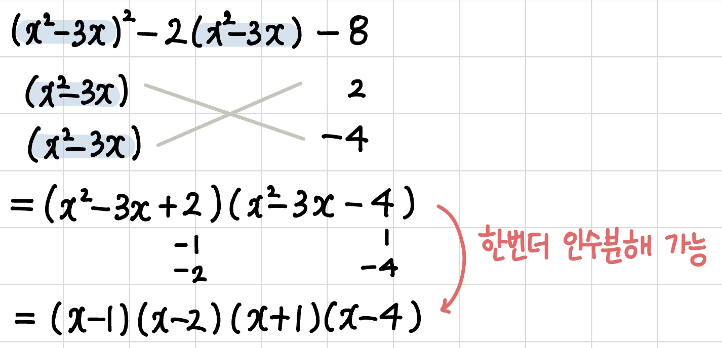 공통부분 치환 없이 바로 인수분해하는 과정