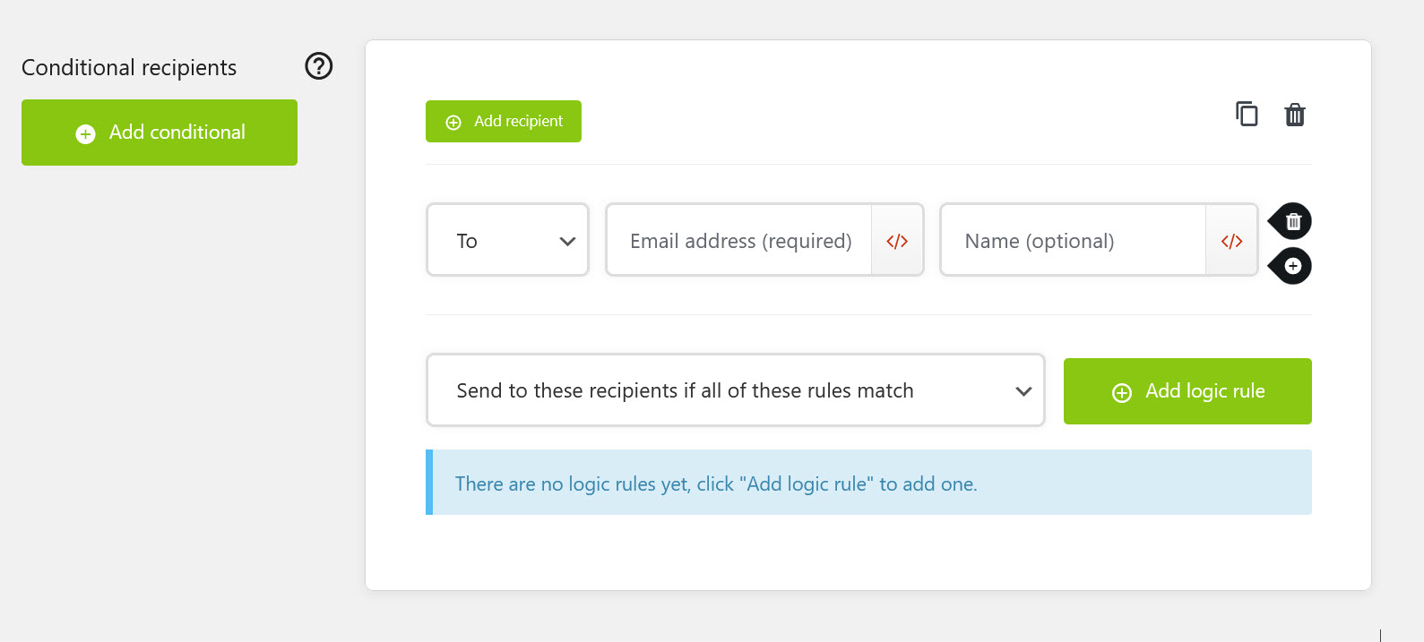 워드프레스 문의폼: 선택 필드 옵션에 따라 다른 수신자에게 메일 전송하기 - 조건 설정