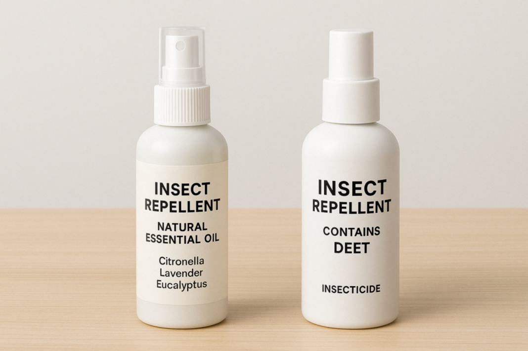 천연 에센셜 오일과 DEET 성분이 포함된 벌레 기피 스프레이 제품 비교