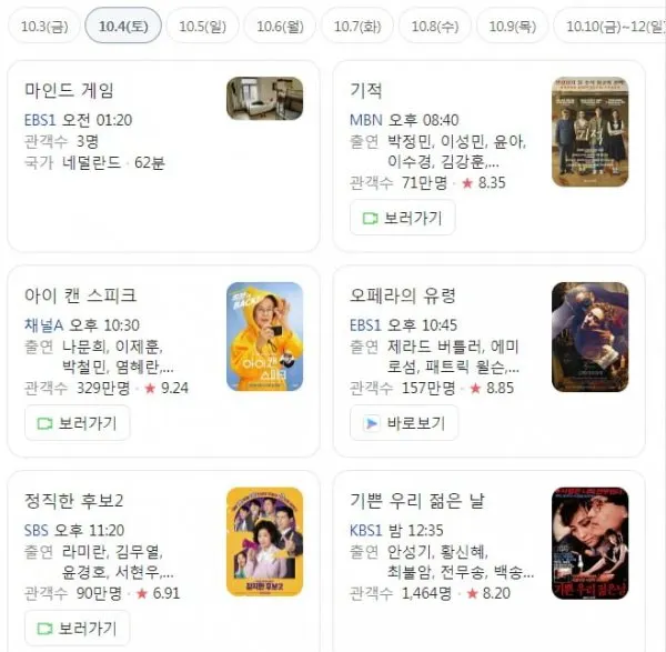 추석 특선 영화