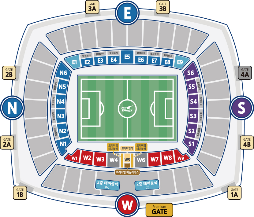 수원블루윙즈 수원월드컵경기장 홈경기 좌석 배치도