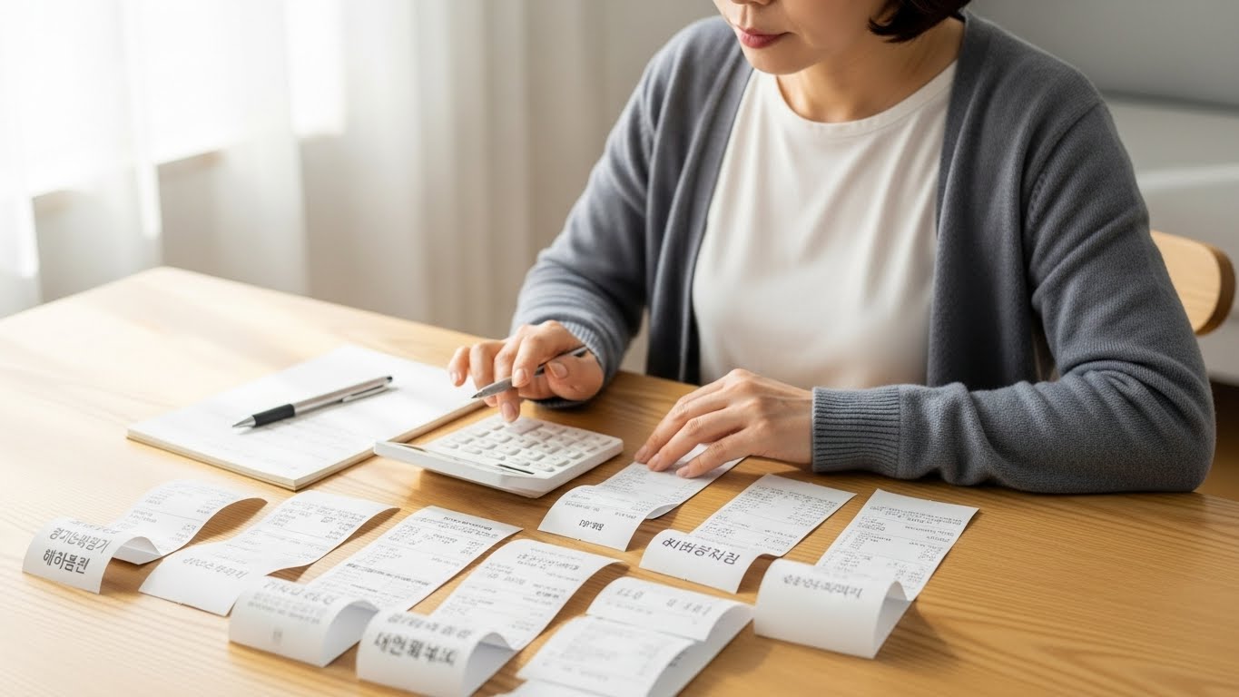2026년 연말정산 교육비 세액공제 대상 영수증을 챙기는 학부모 모습