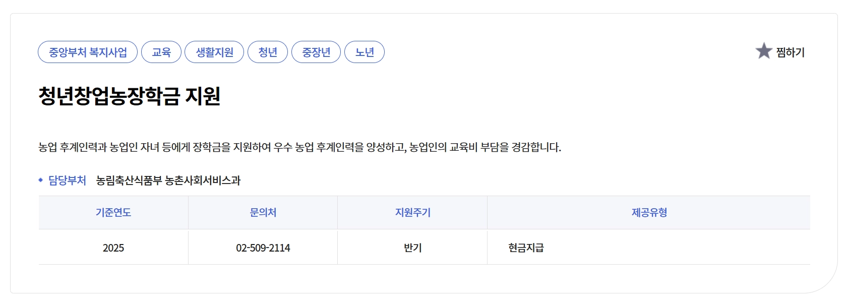 청년창업농 장학금 신청자격