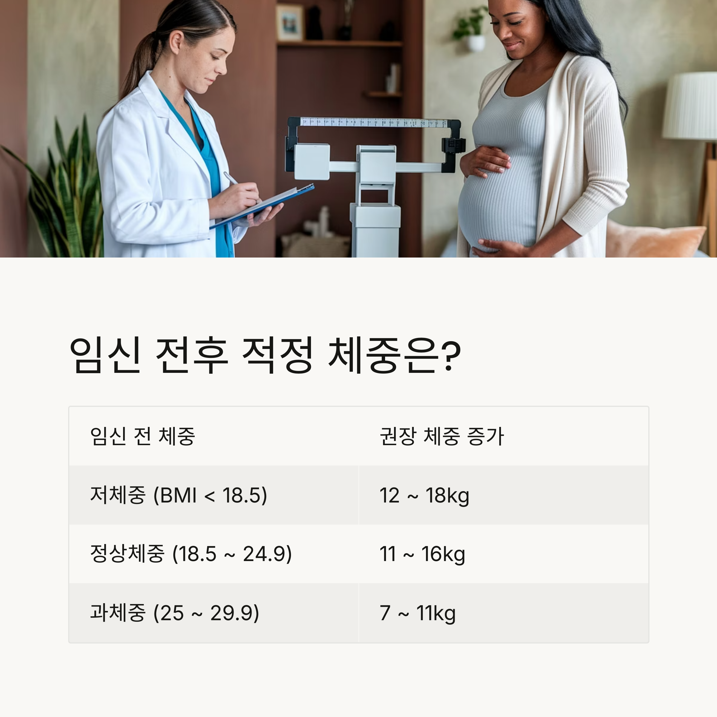 임신 준비 – 임신 중 권장 체중 증가량