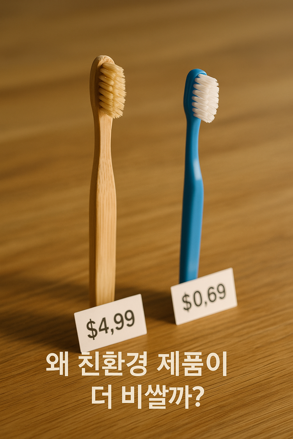 일반칫솔과 친환경 칫솔의 가격 차이를 나타내는 이미지
