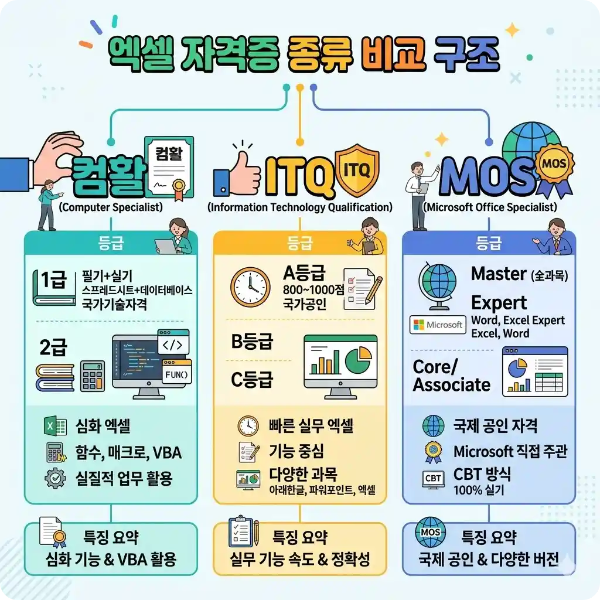 엑셀 자격증 종류 비교 구조