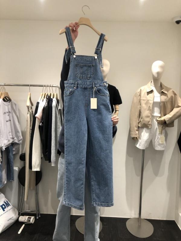 와이드 오버롤 데님 멜빵팬츠
