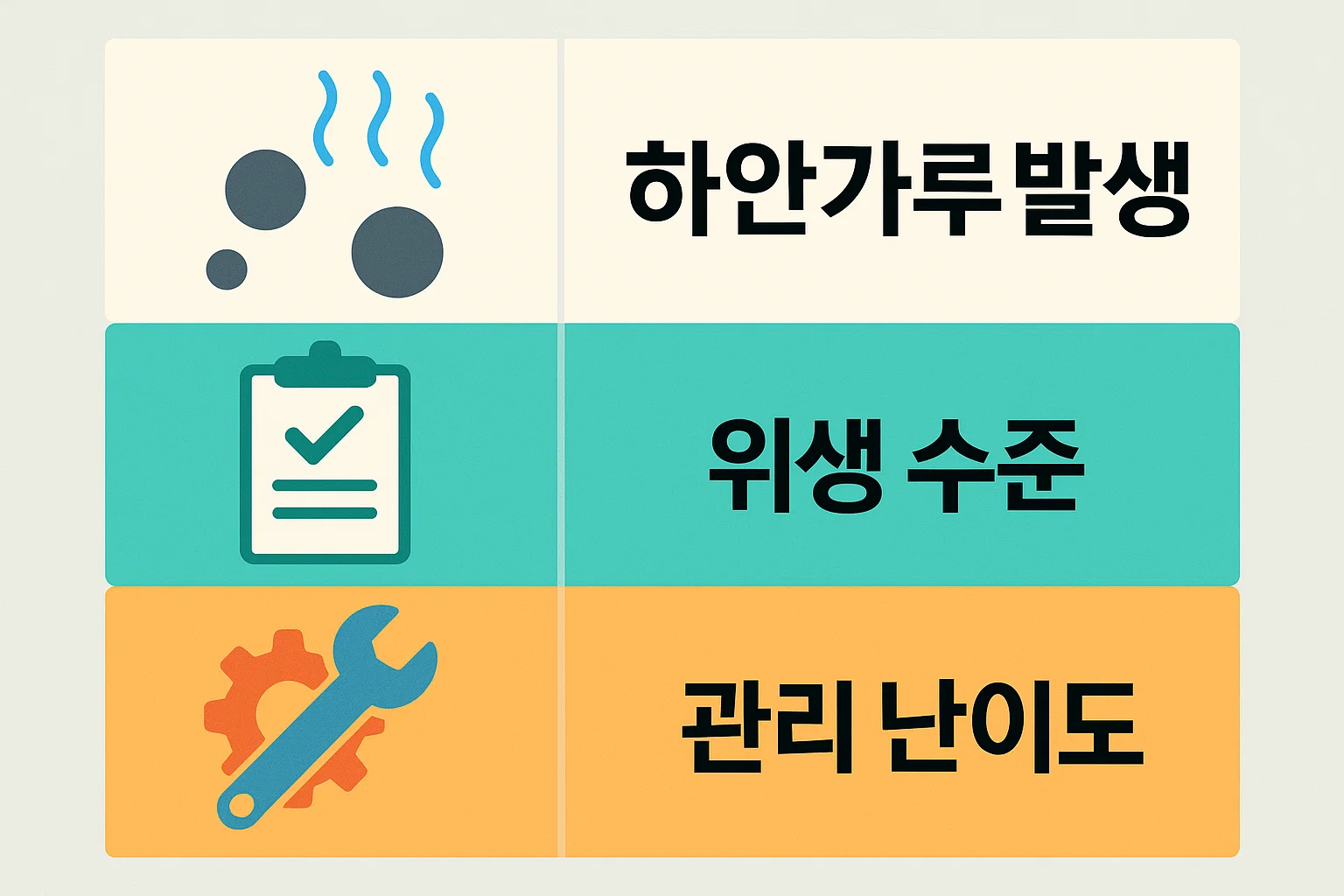 하얀가루 발생 여부 위생 수준 관리 난이도를 기준으로 가습기 사용 환경과 장기 관리 포인트를 종합적으로 정리한 이미지입니다