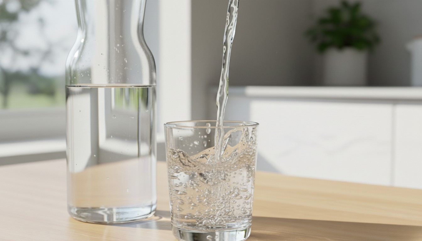 컵에 물이 채워지는 순간을 클로즈업한 장면