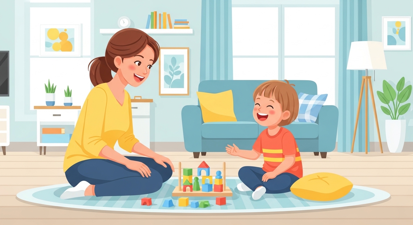 7세 아이의 사회성과 규칙 이해를 돕기 위해 집에서 즐겁게 보드게임을 하는 모자