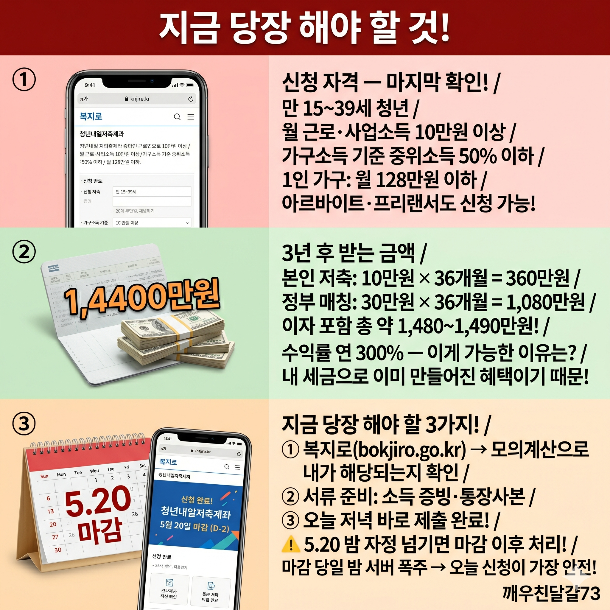 청년내일저축계좌 D-2 마감 임박 — 5월 20일 밤 11시 59분! 아직 안 하셨으면 지금 바로!