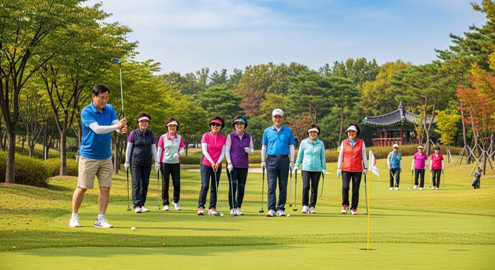 파크골프를 즐기는 중장년층 사진