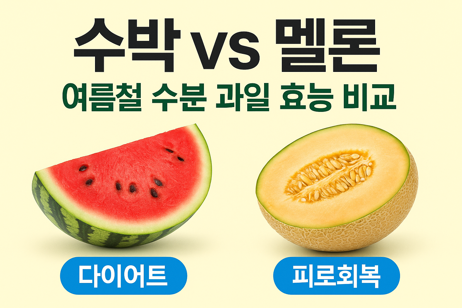 수박 vs 멜론 썸네일 &ndash; 여름철 수분 과일 효능 비교 썸네일 이미지