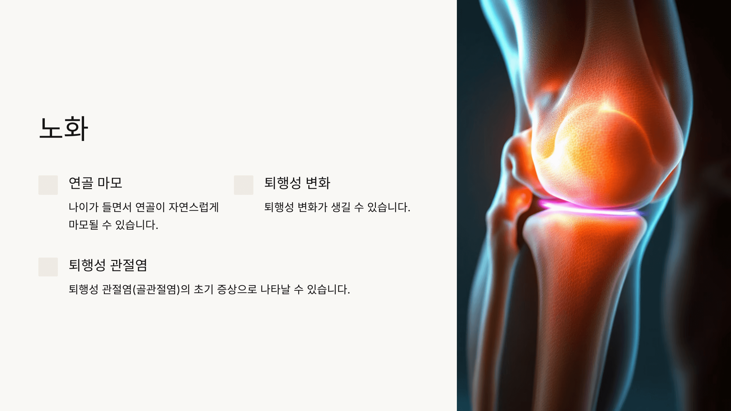 무릎 연골과 관련된 사진입니다.