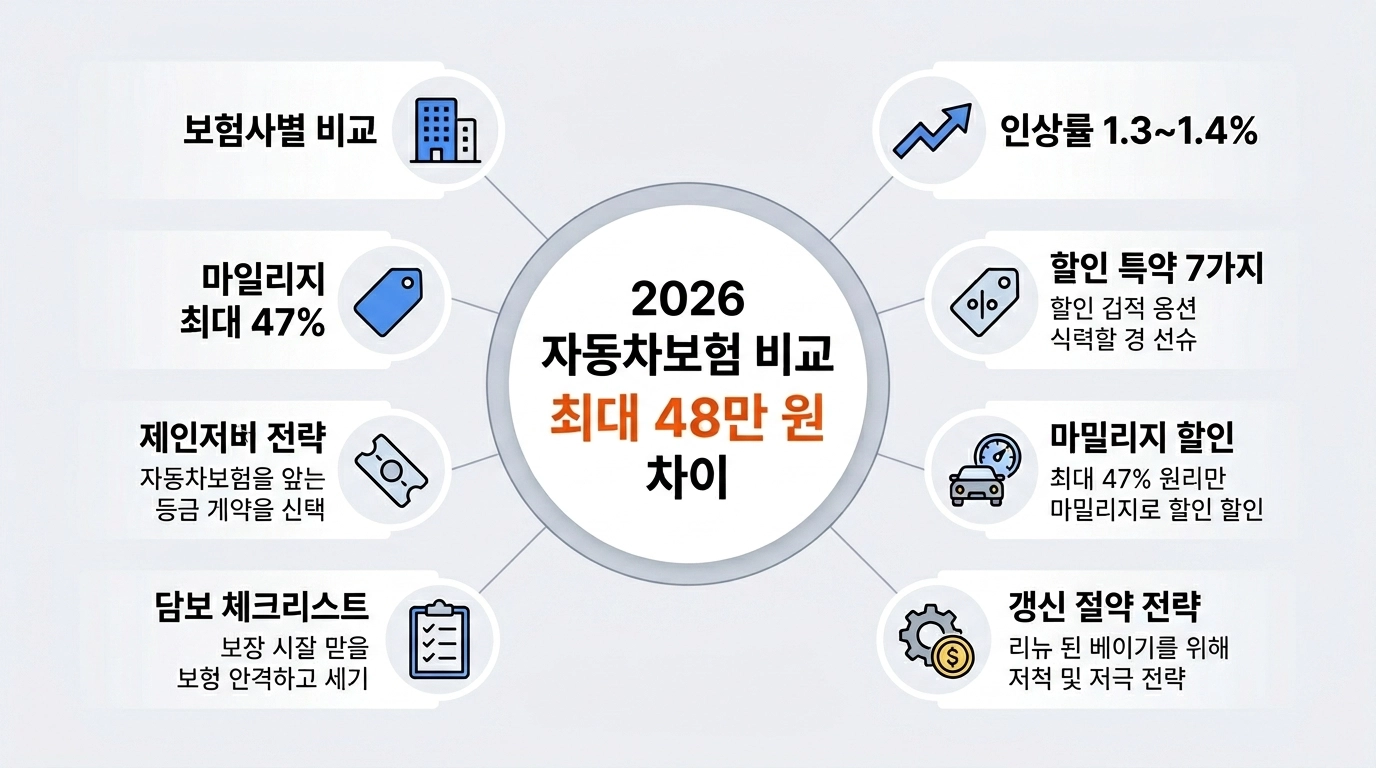 2026 자동차보험 다이렉트 보험료 보험사별 비교 총정리 인포그래픽