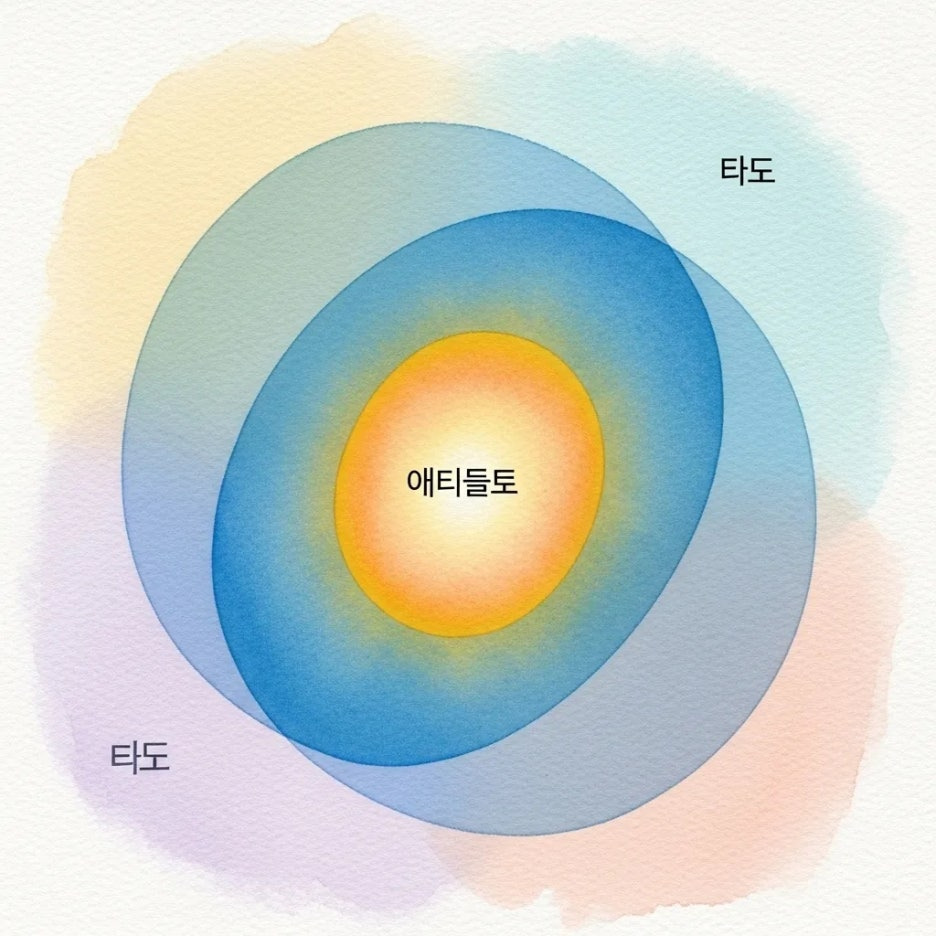 '태도'와 '애티튜드'의 미묘한 차이를 표현한 이미지