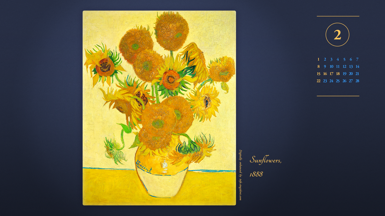 01 고흐 해바라기 A - 2026년2월 달력배경화면